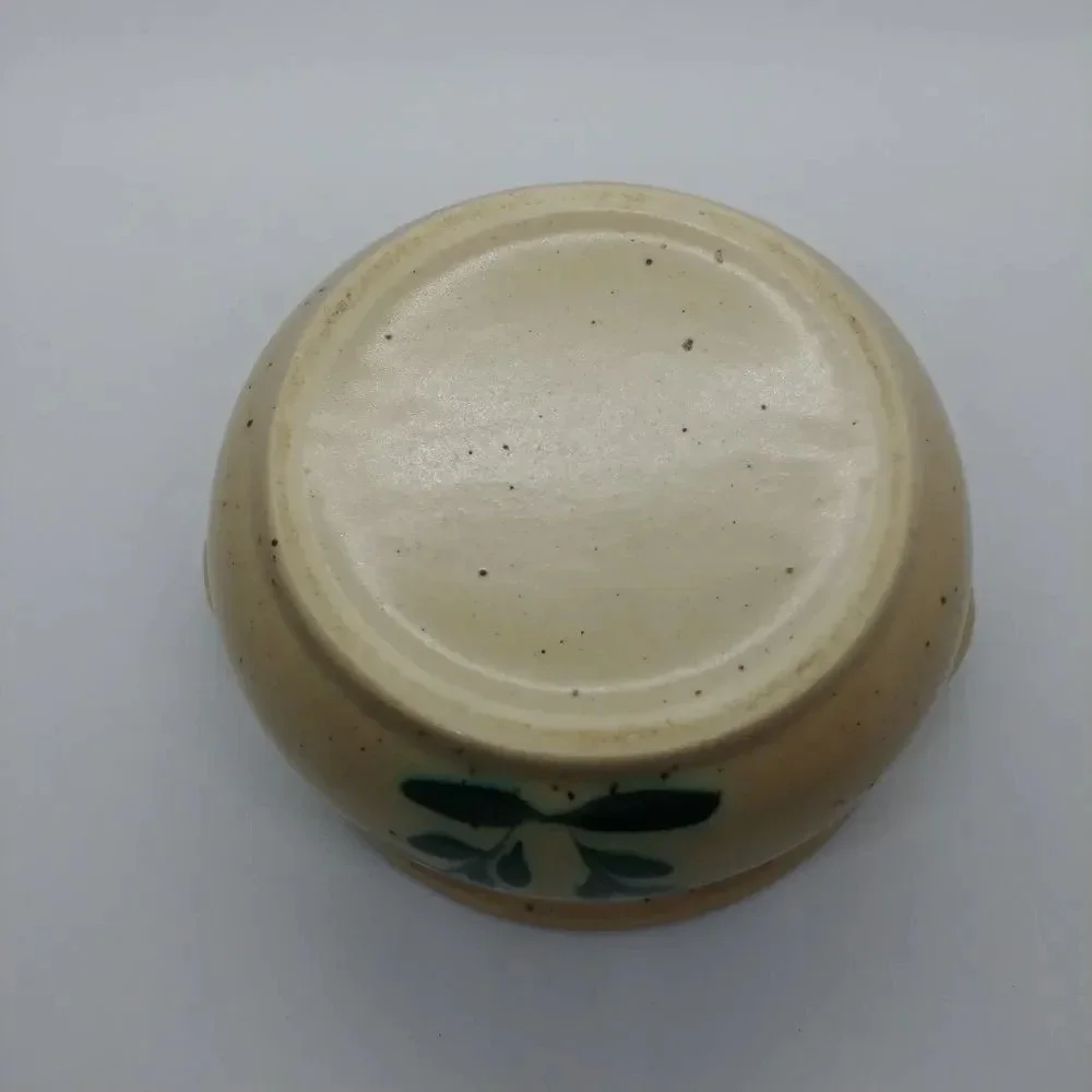 Stoneware Bowl with Handles, Blue Rim &  Flowers - Picture 4 of 4
